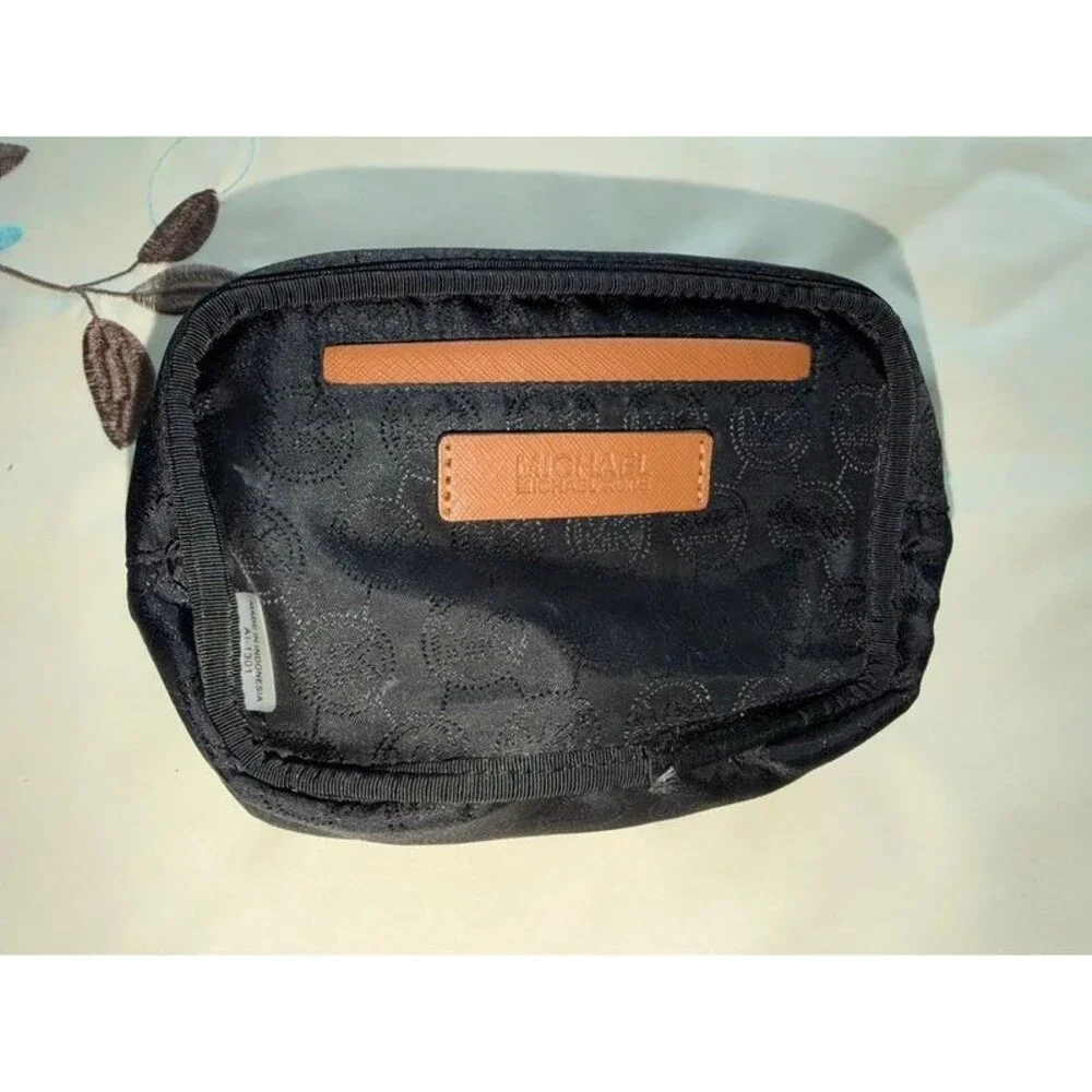 Michael Kors Nylon Cosmetic Pouch Wristlet Black Tan Trim – AI-1301